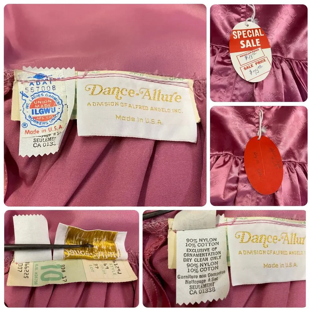 NWT 1970s Vintage Dance Allure Alfred Angelo Pink Satin Gown Bolero Set